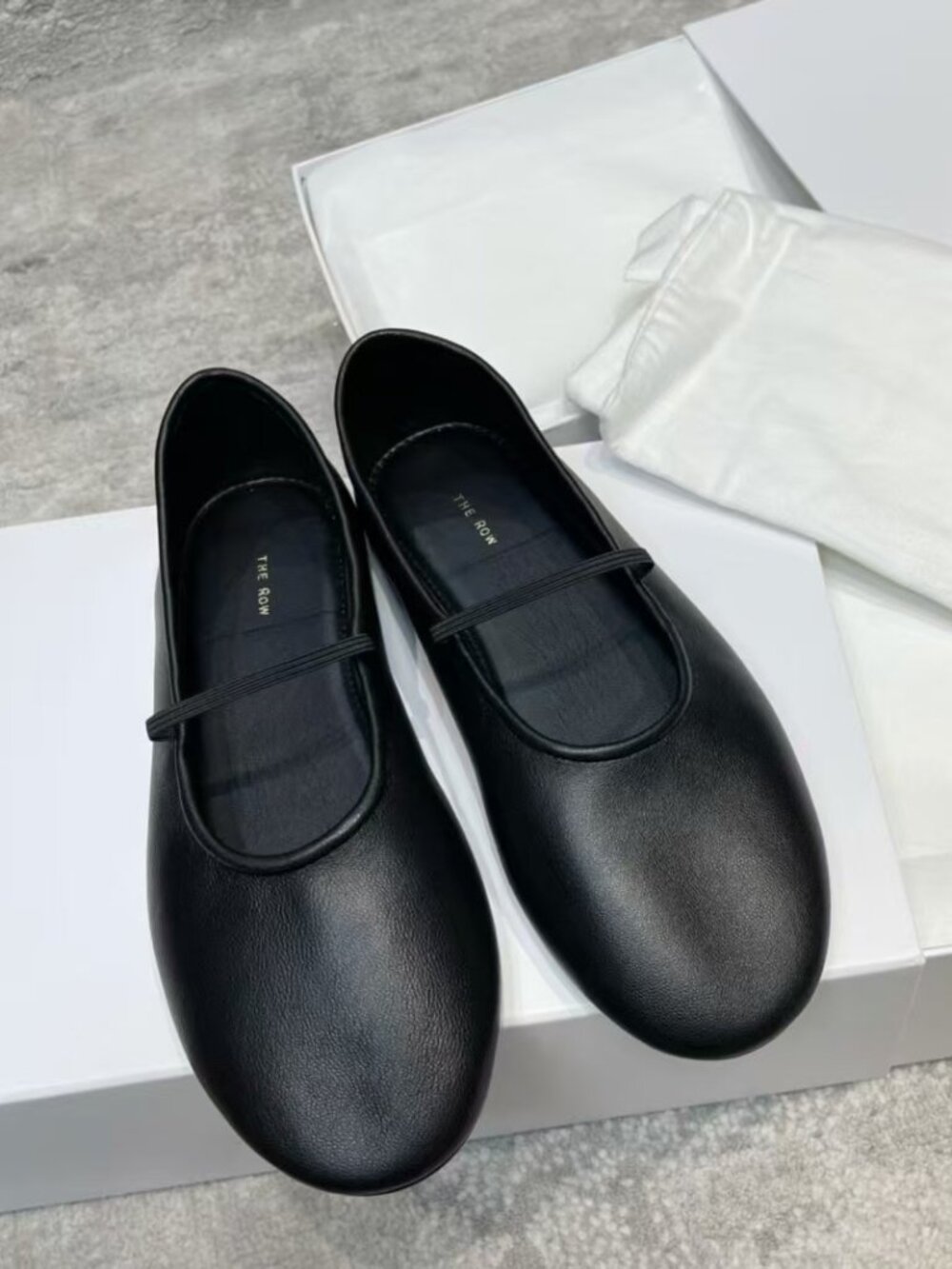 The Row Black Smooth Leather Mary Jane Ballet Flats